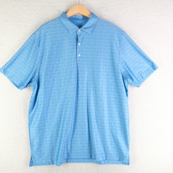 Hickey Freeman Polo Mens Extra Large Blue Geometric Performance Golf Fish Scale - Picture 2 of 8